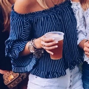 AE striped, off the shoulder long sleeve shirt